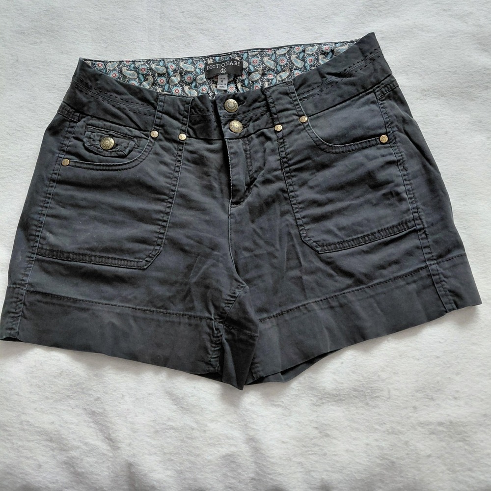Dictionary Black Womens Cargo Shorts Size 6 Cotton Casual 2 Buttons Summer